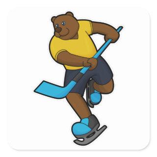 Bear at Ice hockey with Ice hockey stick Square Sticker