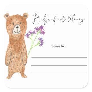 Bear - Baby Shower bookplate, books for baby Square Sticker