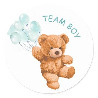 Bear Blue Balloon TEAM BOY Gender Reveal Game Classic Round Sticker
