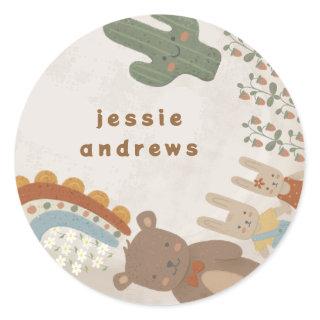bear bunny lion cactus rainbow Baby Shower Classic Round Sticker