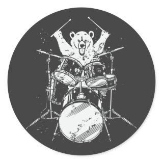 Bear Drummer Playing Drums Classic Round Sticker