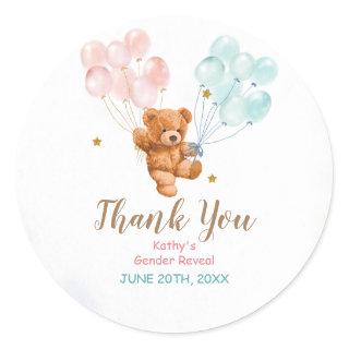 Bear Gender Reveal Pink and Blue Thank You Sticker