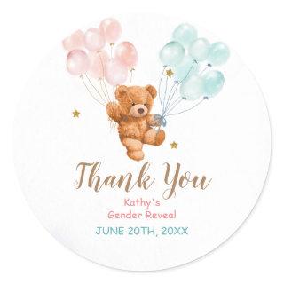 Bear Gender Reveal Pink and Blue Thank You Sticker