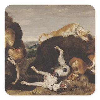 Bear Hunt or, Battle Between Dogs and Bears Square Sticker