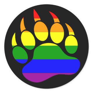 BEAR PAW RAINBOW FLAG ON BLACK - Round Sticker