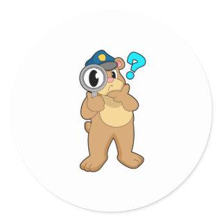 Bear Police officer Magnifying glass Classic Round Sticker