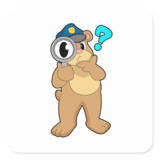 Bear Police officer Magnifying glass Square Sticker