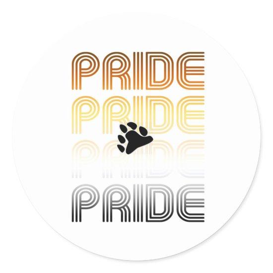 Bear Pride Paw Retro Pattern Design Letters Classic Round Sticker