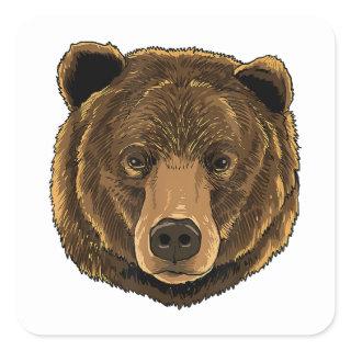 Bear Shirt Grizzly Bear Face Zoo Wild Animal Bear  Square Sticker