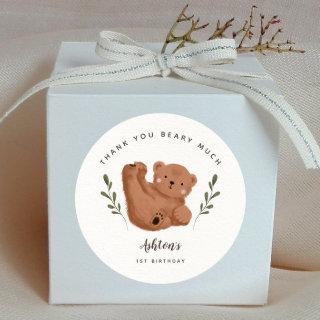Bear Thank You Beary Much Boy Birthday Party Classic Round Sticker
