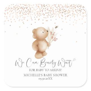 Bear & The Bee | We Can Bearly Wait! Baby Shower Square Sticker