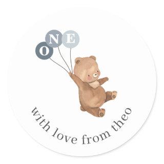 Bear with 3 Blue Balloons Classic Round Sticker