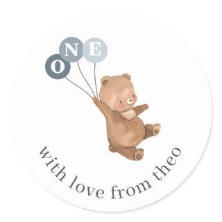 Bear with 3 Blue Balloons Classic Round Sticker