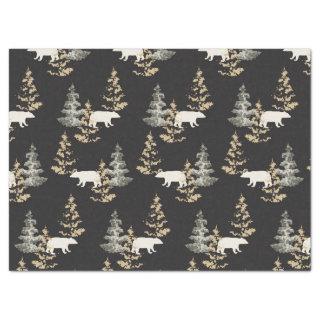 Bears and fir trees on black background  tissue paper