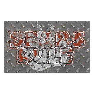 Bears Rule Brown on Silver Paw Grunge Steel back Rectangular Sticker