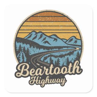Beartooth Highway Montana Wyoming Retro Square Sticker