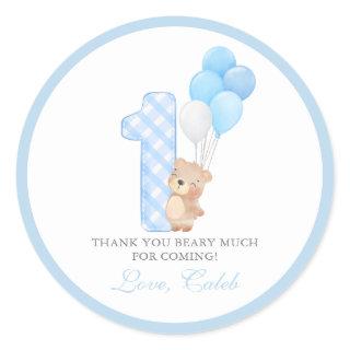 Beary First Teddy Bear Boy Birthday Party Classic Round Sticker