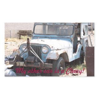 Beat up Blue Jeep Rectangular Sticker