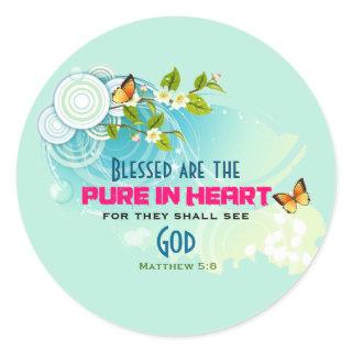 Beatitude Quote with Butterflies and Blossoms Classic Round Sticker