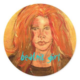 beatnik girl classic round sticker