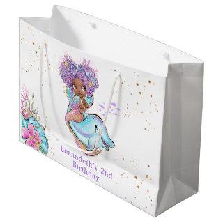 Beautiful African American Mermaid Birthday Party  Large Gift Bag