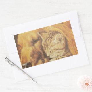 Beautiful Amazing Cat and Dog Cuddling Art Print Rectangular Sticker