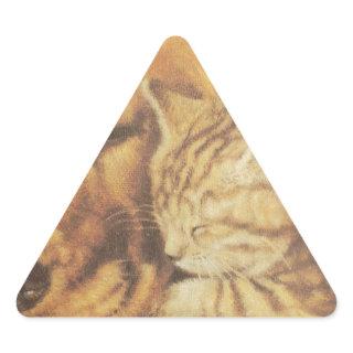 Beautiful Amazing Cat and Dog Cuddling Art Print Triangle Sticker