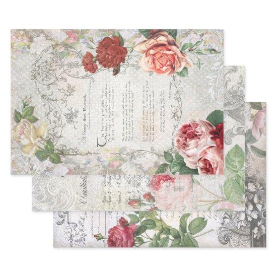 Beautiful Antique Floral Ephemera Decoupage  Sheets