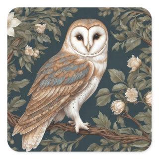 Beautiful Barn Owl William Morris Inspired Square Sticker
