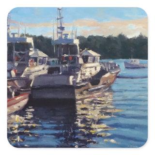 Beautiful Bass Harbor Maine Fishing Boat Scene Square Sticker