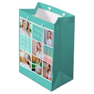 Beautiful Birthday Girl Photo Collage Custom Teal Medium Gift Bag