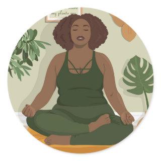 Beautiful black curvy woman meditating classic round sticker