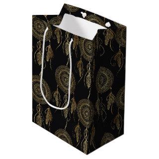 Beautiful Black Gold Dream Catcher Mandala Medium Gift Bag