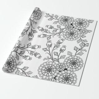 Beautiful Black | White Floral Coloring Paper