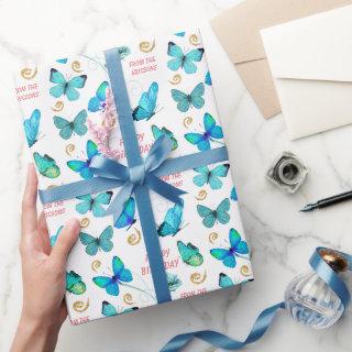 Beautiful Blue Butterfly Swirl Birthday