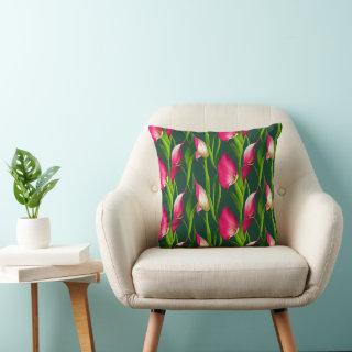 Beautiful Bold Pink & Green Calla Lilly Florals Wr Throw Pillow