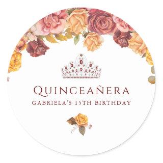 Beautiful Burgundy and Yellow Rose Quinceanera Classic Round Sticker