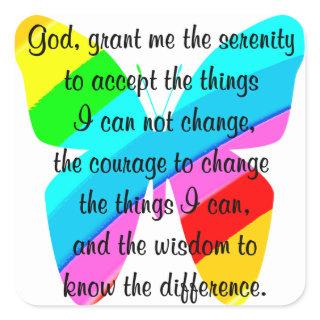 BEAUTIFUL BUTTERFLY SERENITY PRAYER DESIGN SQUARE STICKER