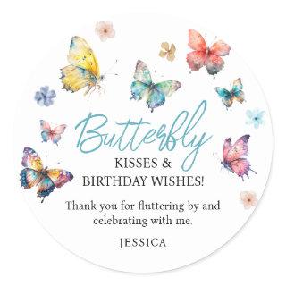 Beautiful Butterfly Watercolor Girl's Birthday Classic Round Sticker