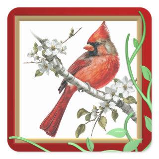 Beautiful Cardinal Bird on a Branch Sticker