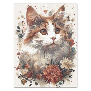 Beautiful Cat with Flowers Tissue Paper