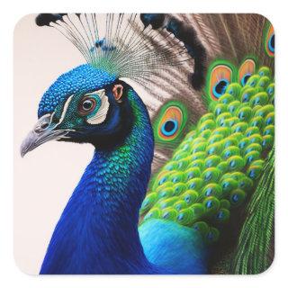 Beautiful Colorful Peacock Peafowl Bird Wildlife Square Sticker