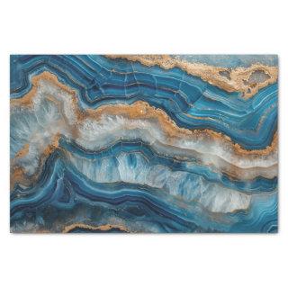 Beautiful crystal geode agate in blue and gold tissue paper