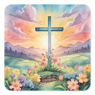 Beautiful Easter Watercolor Art Square Sticker