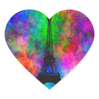 Beautiful Eiffel tower Paris colorful cloth effect Heart Sticker
