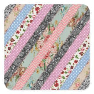 Beautiful elegant  fabric patterns stripes stitch square sticker