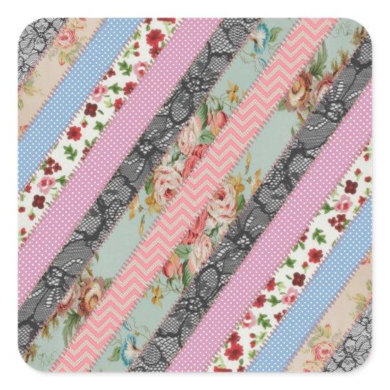 Beautiful elegant  fabric patterns stripes stitch square sticker