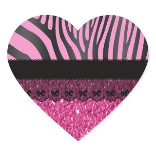Beautiful elegant girly  zebra lace glitter heart sticker