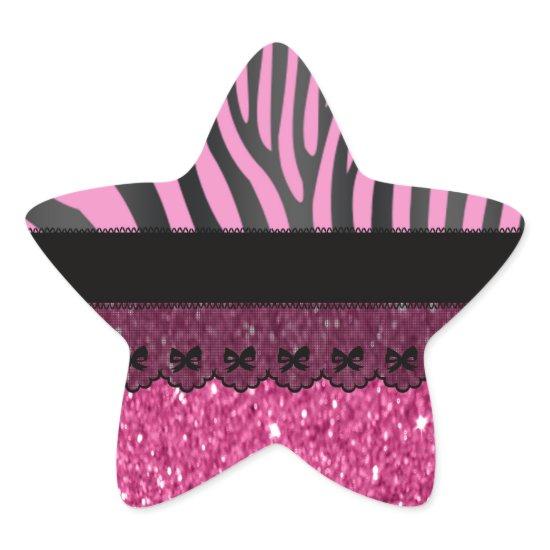 Beautiful elegant girly  zebra lace glitter star sticker