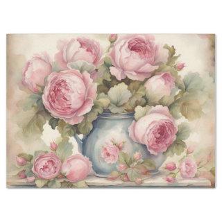 Beautiful Flowers in Pinks and Green Decoupage Tissue Paper